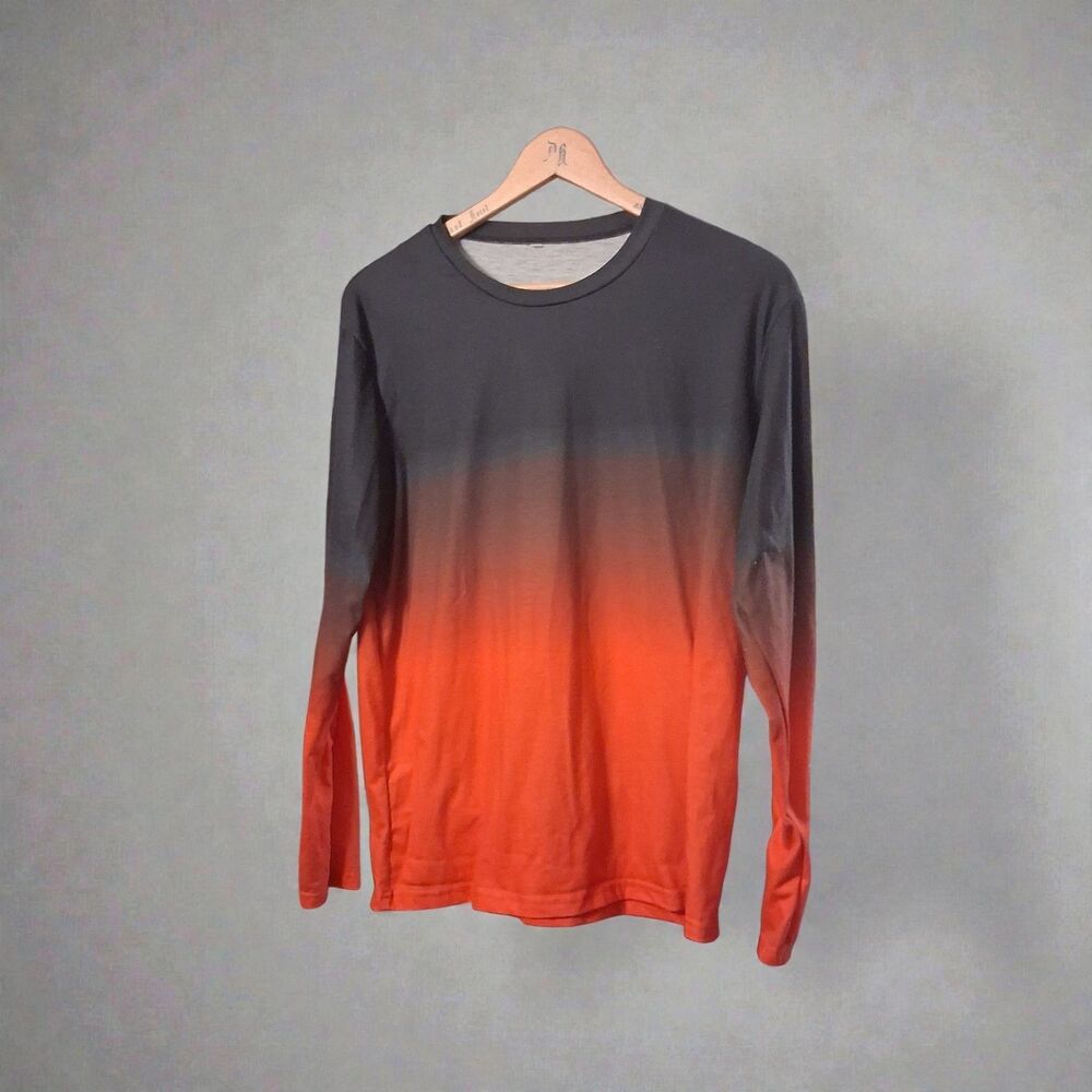 Men’s Ombre Long Sleeve T-Shirt | Size Small | Gray to Orange Gradient Tee |...